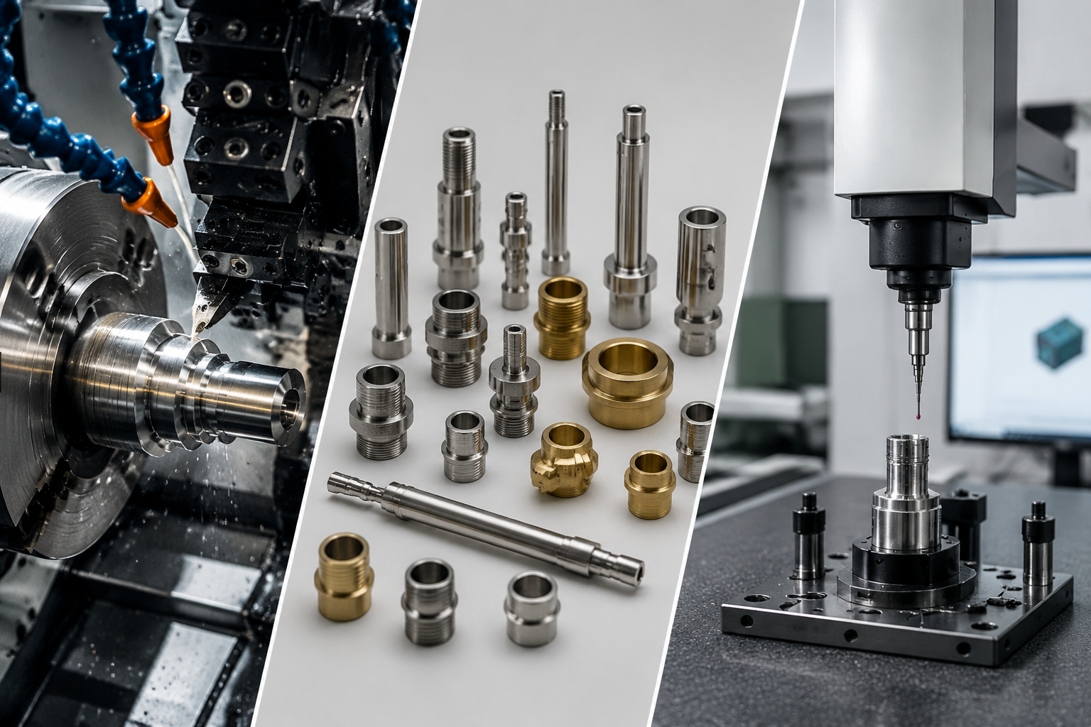 Precision turned parts manufacturing process including CNC turning, components and inspection